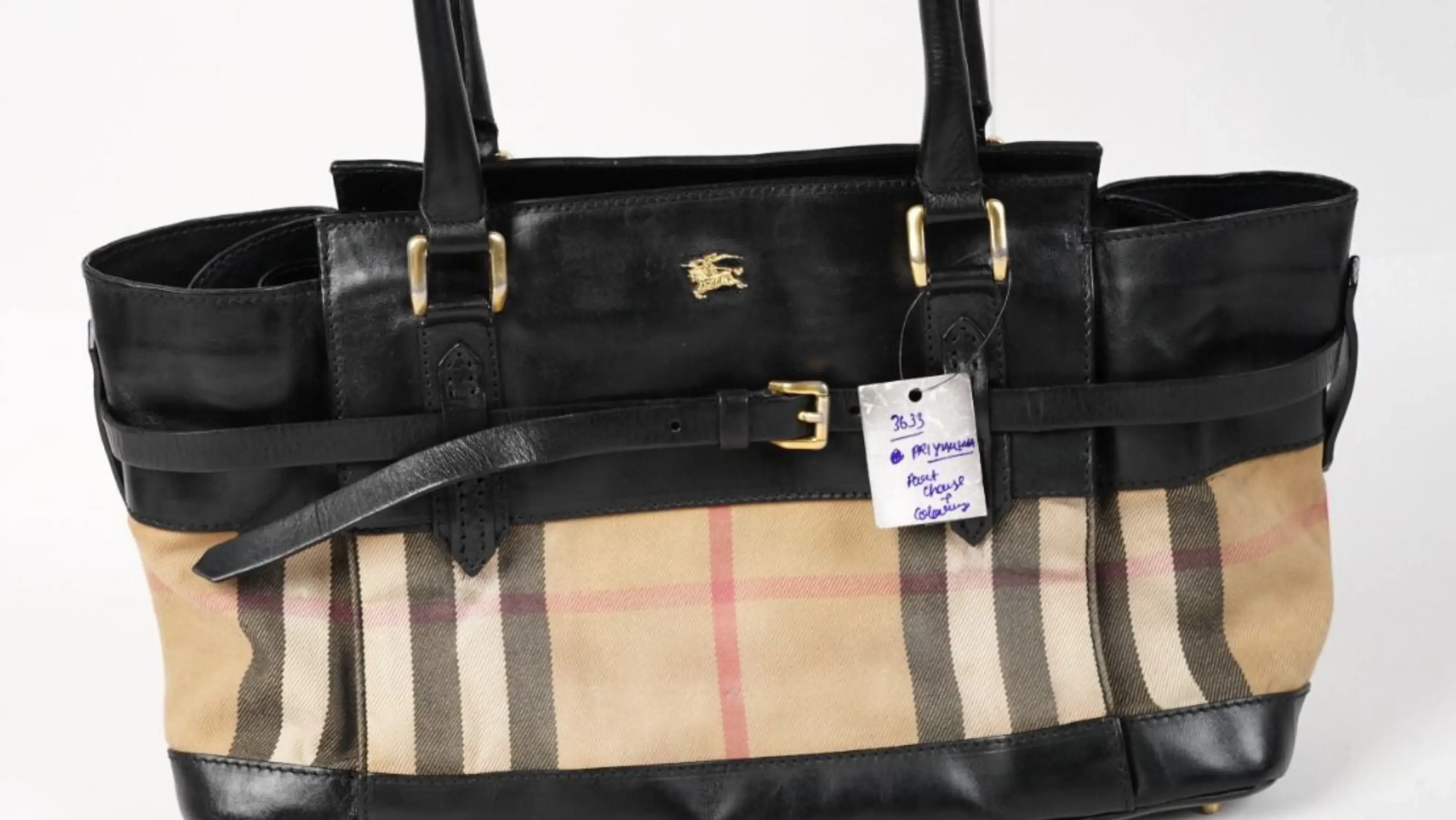 Before Burberry bag restoration faded tone and visible surface wear