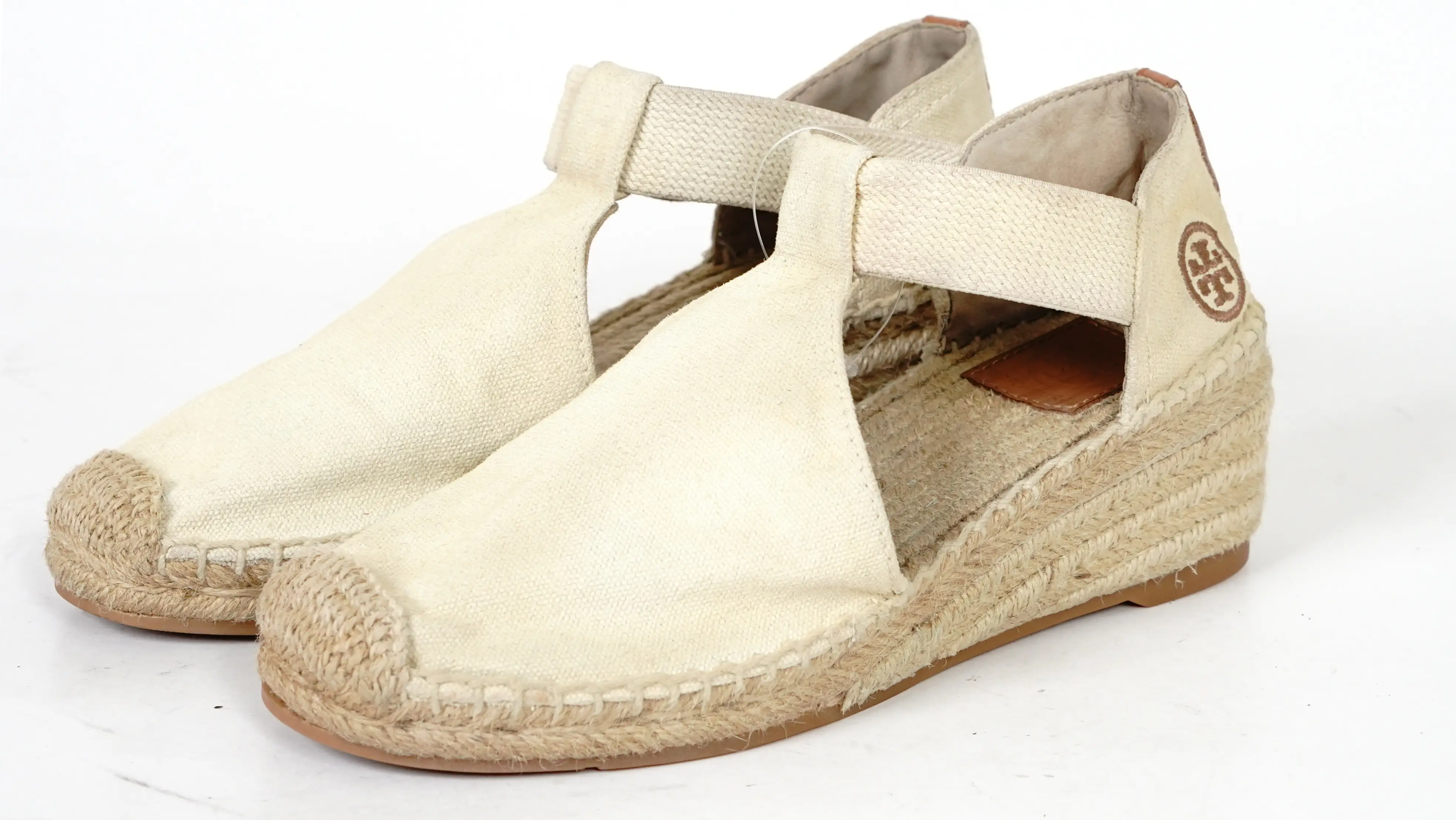 Before Tory Burch fabric footwear cleaning visible stains and dull fabric texture