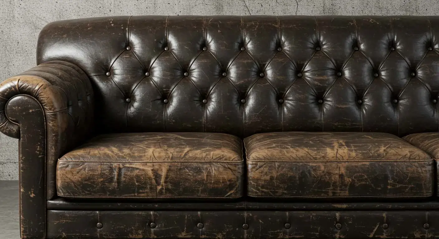 Dull and dry leather sofa surface